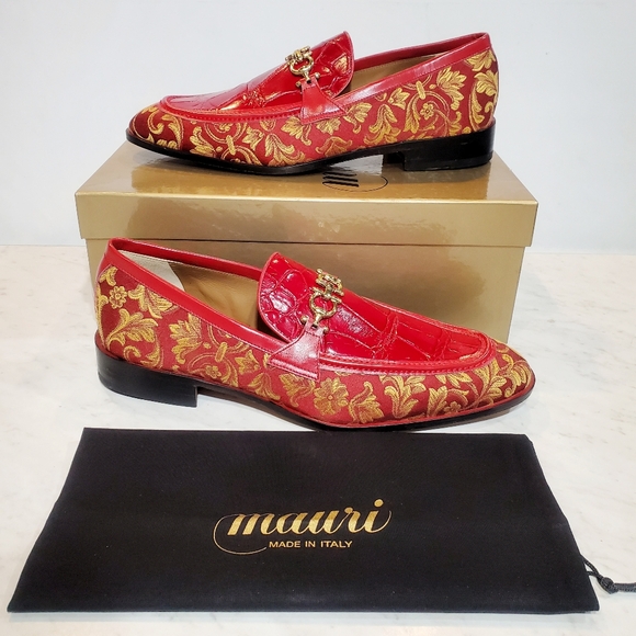 Mauri Genuine 4954 Red Alligator Skin Men Dress Shoes Loafers US 11.5 EU 44.5